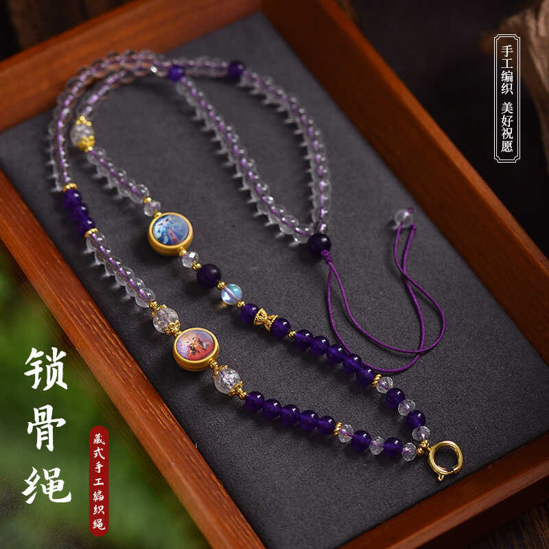 ห่วงโซ่ทิเบตแบบ Tangka กับเม็ดพลอย ametyst และ dzi beads พร้อมเข็มขัดปรับได้