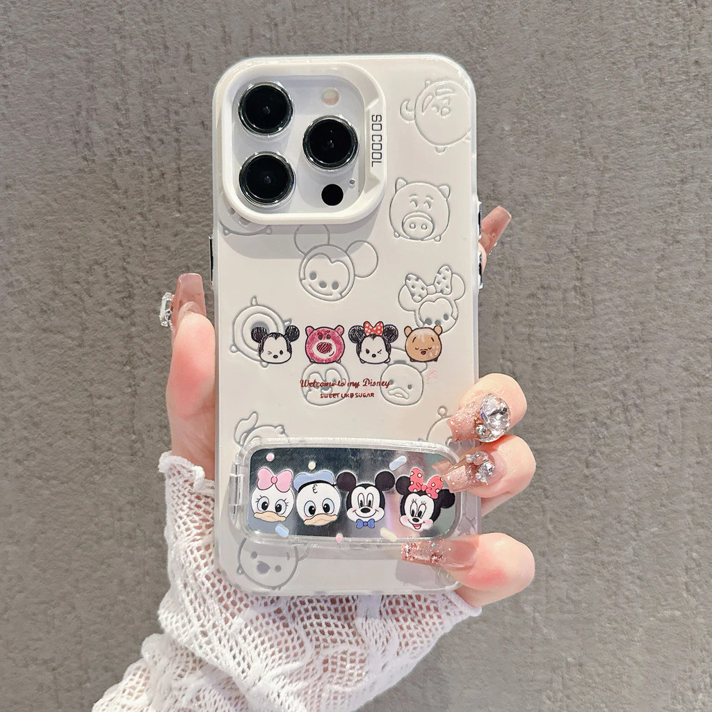 น่ารักการ์ตูน Mickey Make Up Mirror bracke IMD Soft Case สําหรับ OPPO A3x A5s A3s A3 A9 A5 Pro A9 2020 A7 A5x
