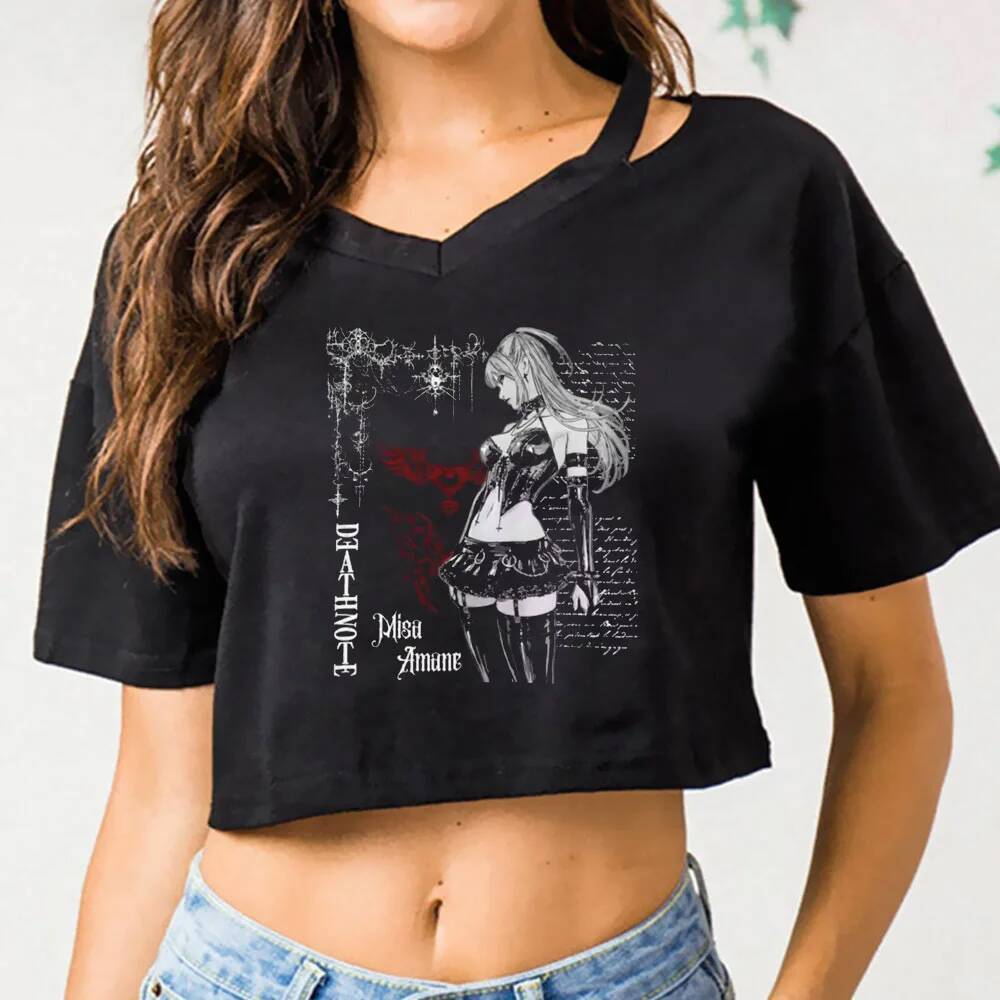 Death Note Misa Amane เสื้อครอปวัยรุ่นราคาถูกปาร์ตี้น่ารัก gothic clearance sales top tees อะนิเมะ v