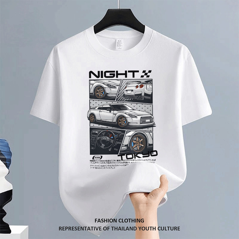 [COD] สีขาว-ดำ เสื้อยืดโอเวอร์ไซส์ ผู้ชาย OVERSIZE เสื้อยืดวัยรุ่น ลายการ์ตูน FASHION คอกลม เสื้อยืดเกาหลี COOL