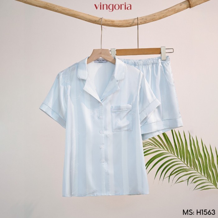 VINGO/VINGORIA ชุดนอนผ้าไหมสตรีแขนสั้นฤดูใบไม้ผลิและฤดูร้อน Alise H1563