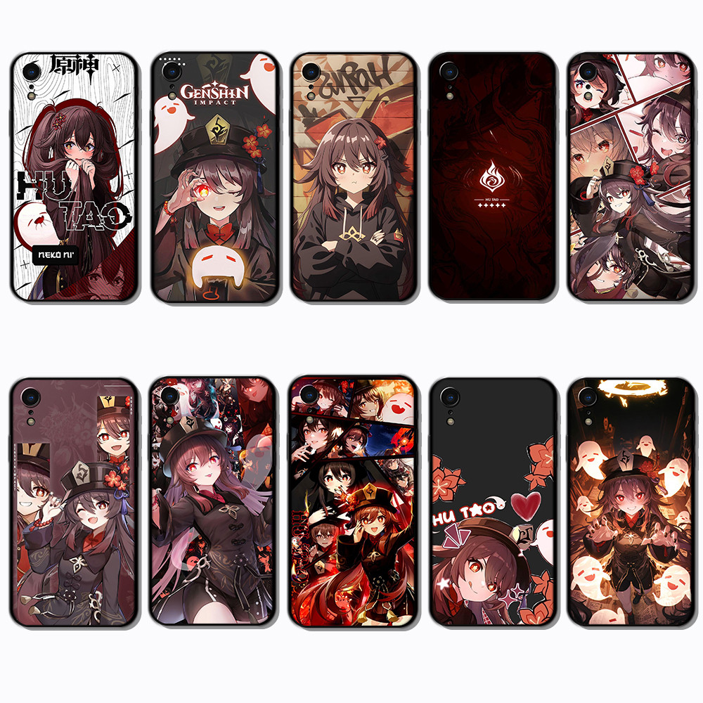 เคสโทรศัพท์สีดําแบบนุ่มสําหรับ iPhone XR Hu Tao caseg