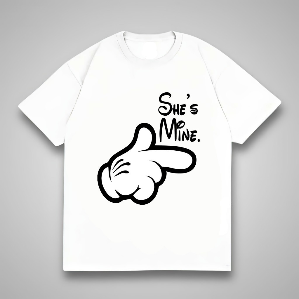 ใหม่ Katun Agasa Couple T-Shirt She Mine He Mine Couple T-Shirt Cotton Couple Set