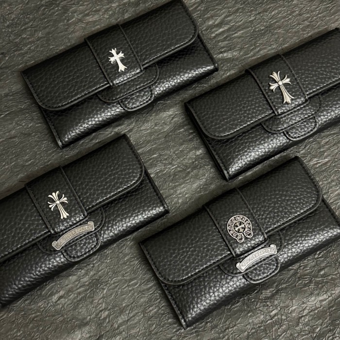 Chrome Hearts กระเป๋าสตางค์หนังใหม่สําหรับผู้ชายและผู้หญิง, กระเป๋าสตางค์มือ, ตกแต่งกากบาท, ที่เก็บเ