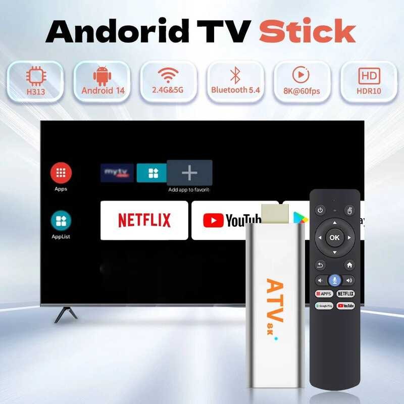 ▥ YOZHIXU Q15 ATV Mini TV Stick Android14 8K Quad Core Allwinner H313 2.4G และ 5G Wifi Google V