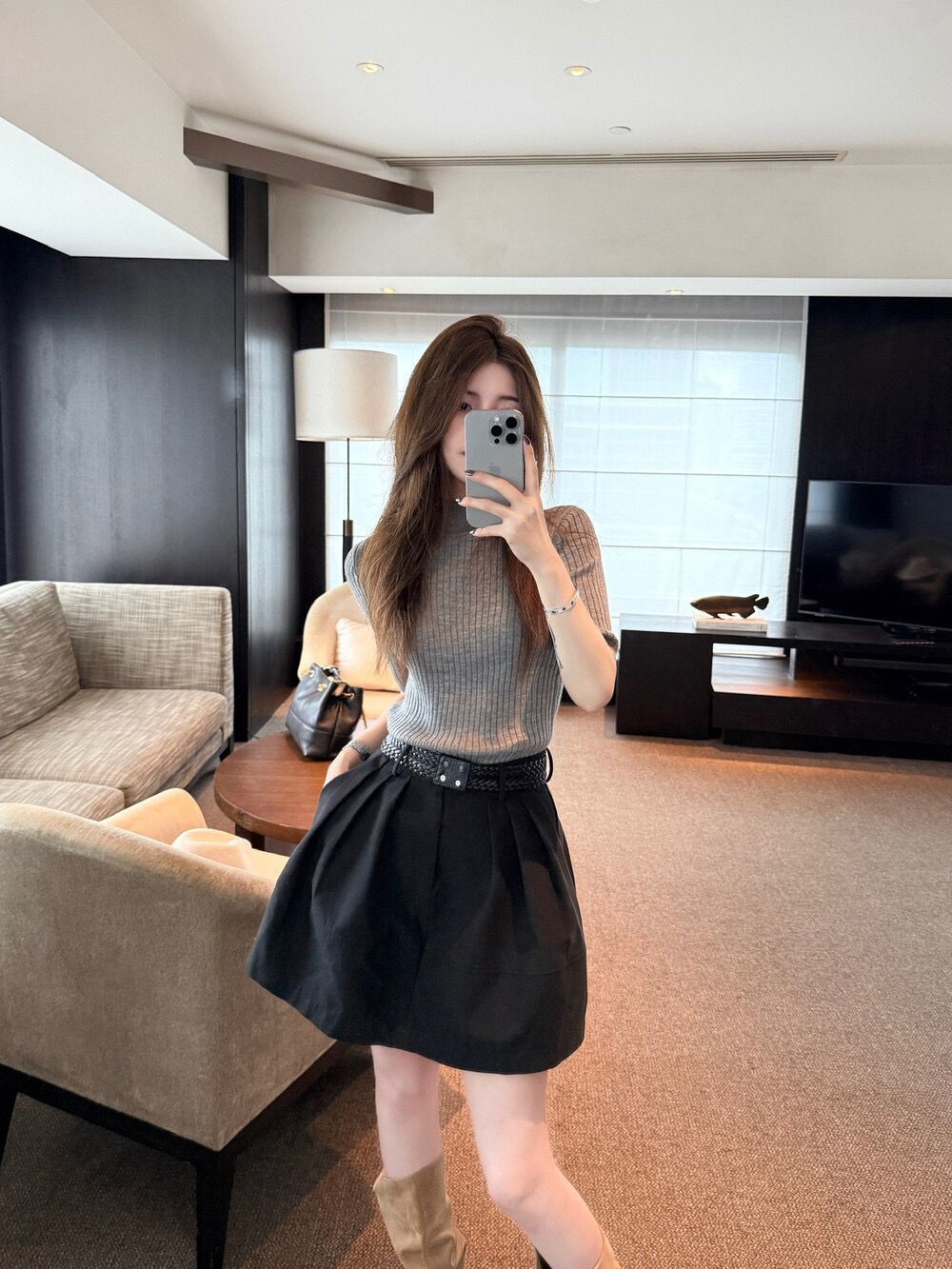 2025 กระโปรงสั้นสไตล์ใหม่ Classy, กระโปรง Petti จีบ, กระโปรง Slimmer Look All-Match
