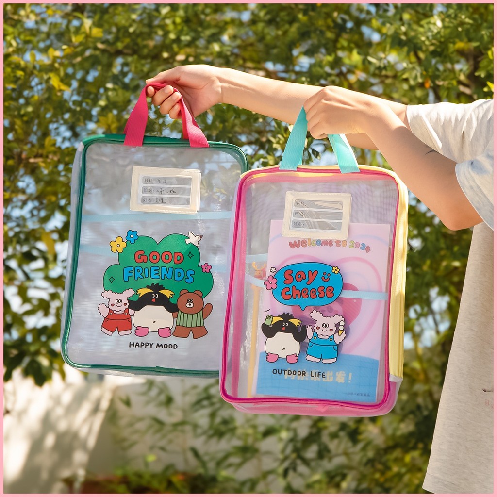 Good Friend Zipper File Bag Double-layer เรื่องการจําแนกประเภทกระเป๋าแฟ้มถุงเก็บซิปโปร่งใส