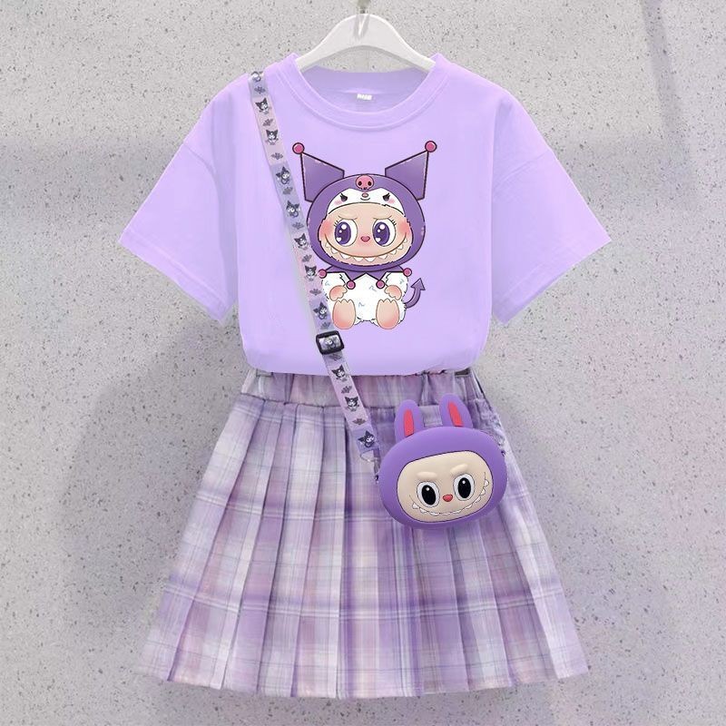 ชุดกระโปรงแขนสั้นลายพิมพ์สำหรับเด็กผู้หญิง สวมใส่ง่ายในฤดูร้อน