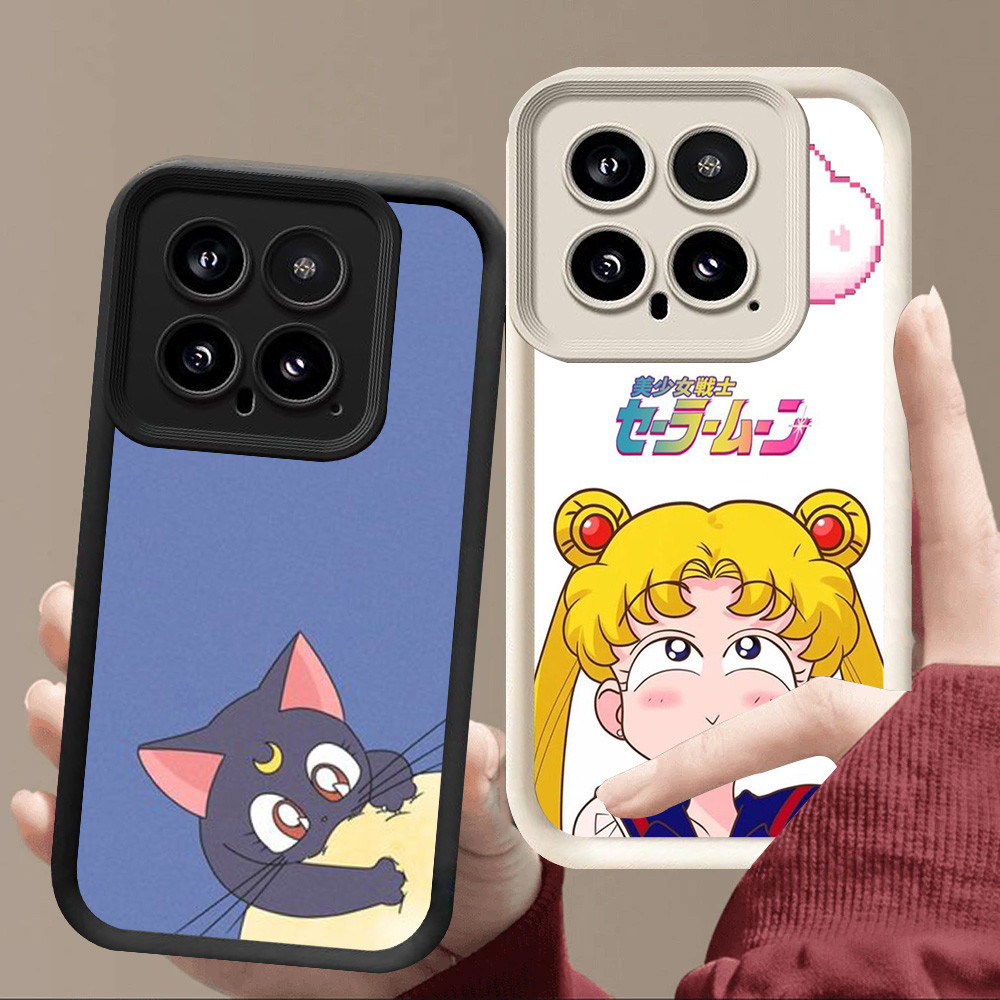 R98 ปลอกเซเลอร์มูนสําหรับ Xiaomi 14 14T 13T Pro สีดําและสีขาว