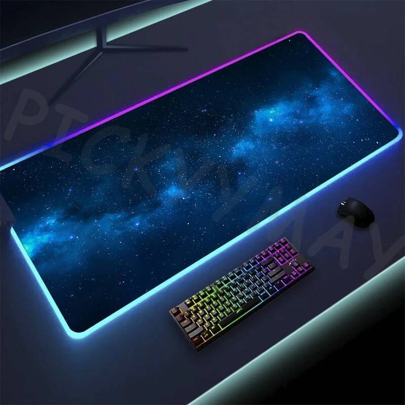 Universe RGB Gaming Mousepad Space Mouse Mats LED ขนาดใหญ่ Gamer Mousepads XXL แผ่นรองคีย์บอร์ด Lumi