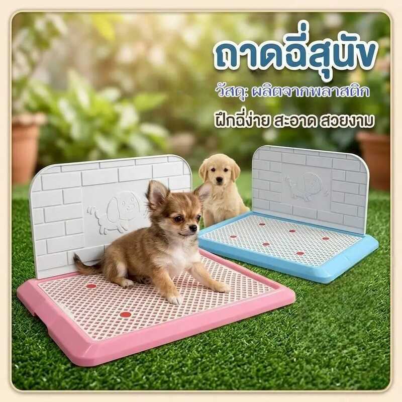 C96 Boqi Factory ถาดรองฉี่สัตว์เลี้ยง มีกำแพงกั้นด้านหลัง สำหรับสุนัขพันธุ์เล็ก-กลาง ขนาด 36.5X53x2