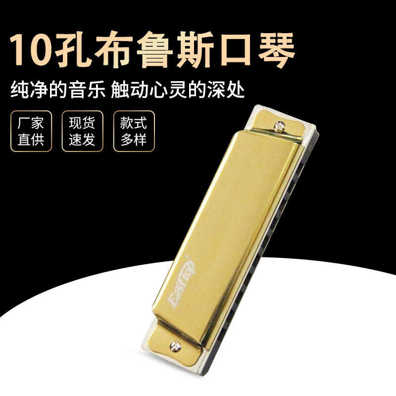Oriental Ding 10 หลุม Bruce Harmonica Seven-Tunning T10-7 ชุดเครื่องดนตรีสแตนเลสกระเป๋า