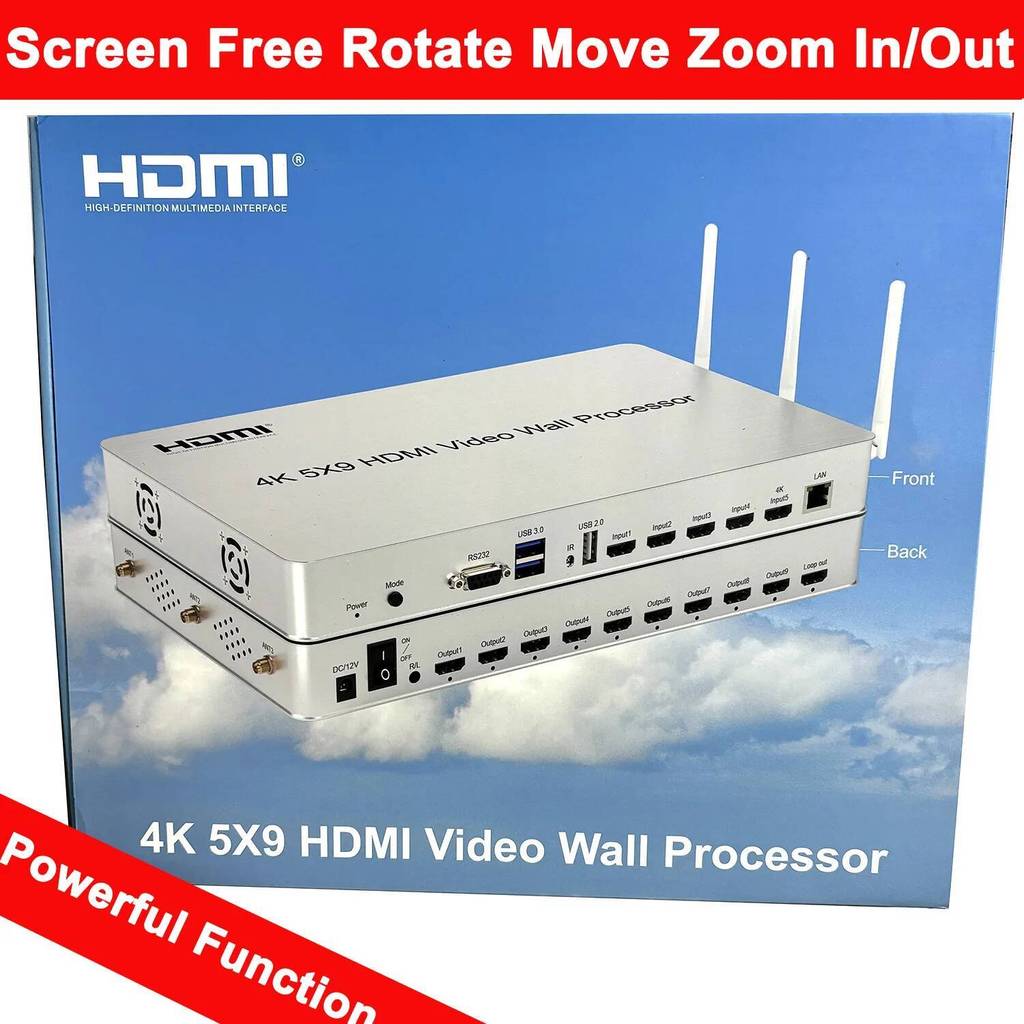 PIP 4K 3x3 5x9 HDMI Video Wall Controller แนวตั้งภาพหน้าจอ Splicing โปรเซสเซอร์ทีวี Splicer ซูมใน Ou