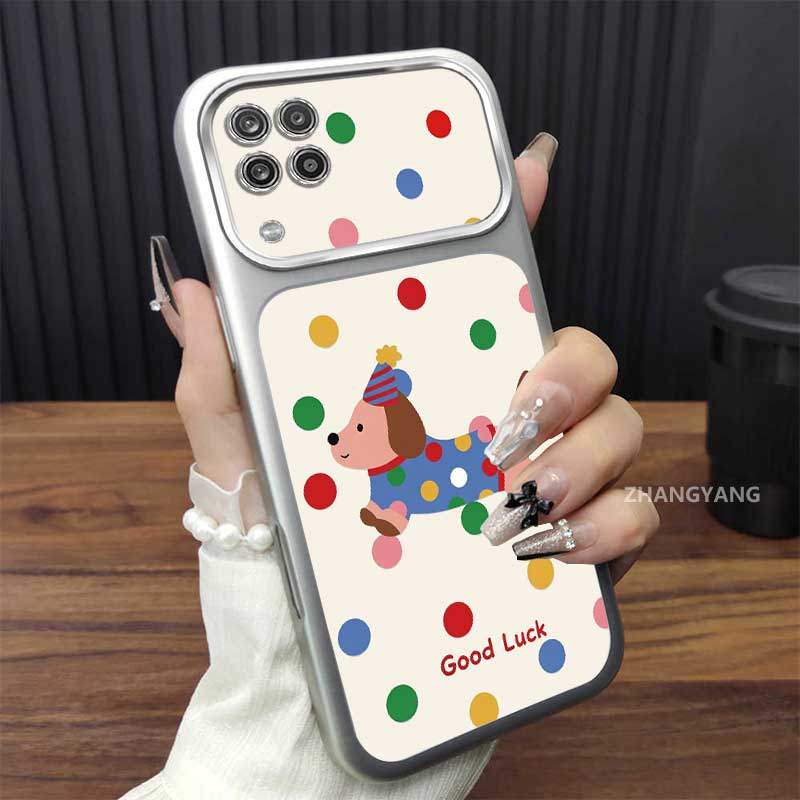 SAMSUNG กรณีสําหรับSamsung A12 A22 4G M22 M32 A22 5Gที่เรียบง่ายและน่ารักเต็มหน้าจอรูปแบบเคสโทรศัพท์ที่มีวัสดุไฟฟ้าซิลิโคนใสTPU anti drop Softกรณี