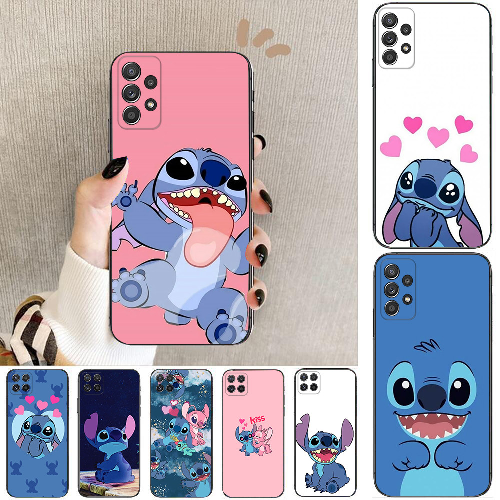 Samsung A22 A55 A56 J4 J6 J8 2018 J4 J5 J6 J7 Prime Plus Core X4 อะนิเมะ Lil Stitch เคสโทรศัพท์สีดํา