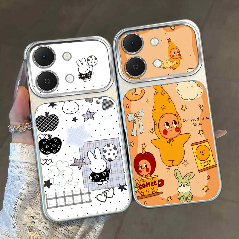 เคสสําหรับ vivo Y05 4G Y11D เคสโทรศัพท์ฝ้าระดับไฮเอนด์หน้าต่างขนาดใหญ่พร้อมดีไซน์ลวดลายดาวและกระต่ายน่ารัก