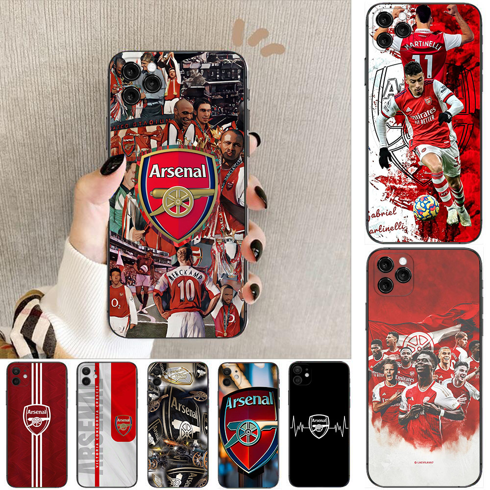 IPhone 15 16 17 Pro Max 16e 15 16 Plus X6 Arsenal Football Club8 เคสโทรศัพท์สีดําแบบนุ่ม