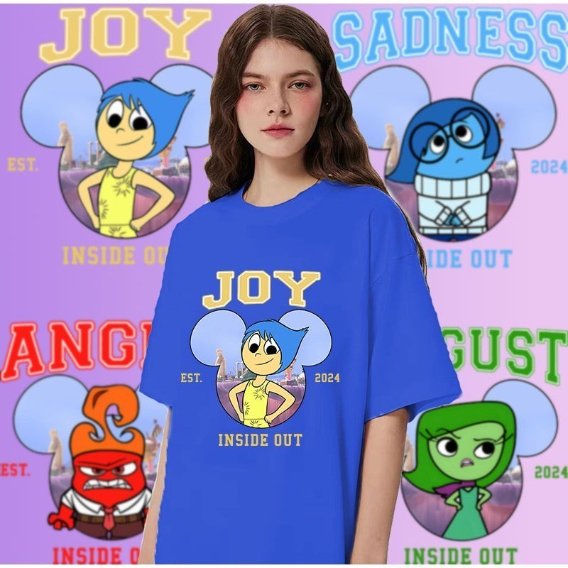 2024ใหม่ Pixar 's Movie Inside Out 2 เสื ้ อยืดคอ O-neck กราฟิก 100 %  S-5XL