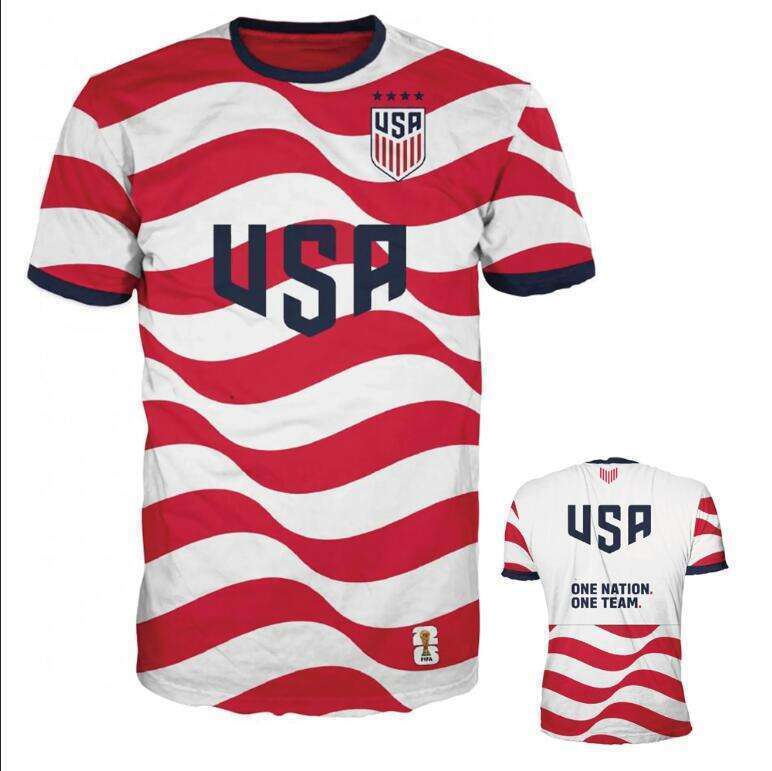 USA National Team 2026 FOOTBALL T-SHIRT Custom ชื่อจํานวน Wavy Flag พิมพ์เสื้อฟุตบอล, USA-002