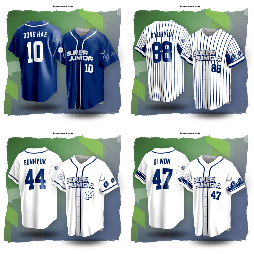 เจอร์ซีย์เบสบอล Unofficial Super Junior Super Show Suju Kpop Vintage Edition Custom พิมพ์ DONGHAE SIWON HEECHUL YESUNG