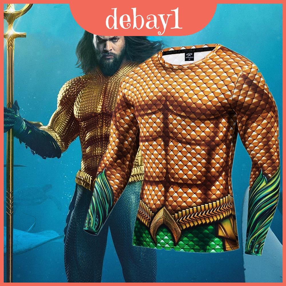 เสื้อยืดอัดพิมพ์ลาย Aquaman 3D สลีฟ เหมาะสำหรับผู้ชาย มาพร้อมกระเป๋า