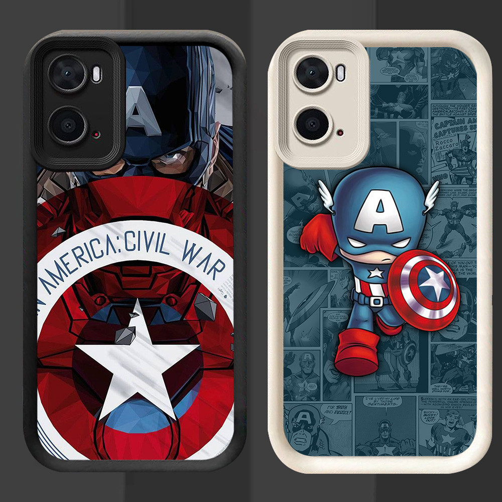 R82 ปลอกกัปตันอเมริกาสําหรับRealme A77 A77s A96 Realme C33 9iสีดําและสีขาว