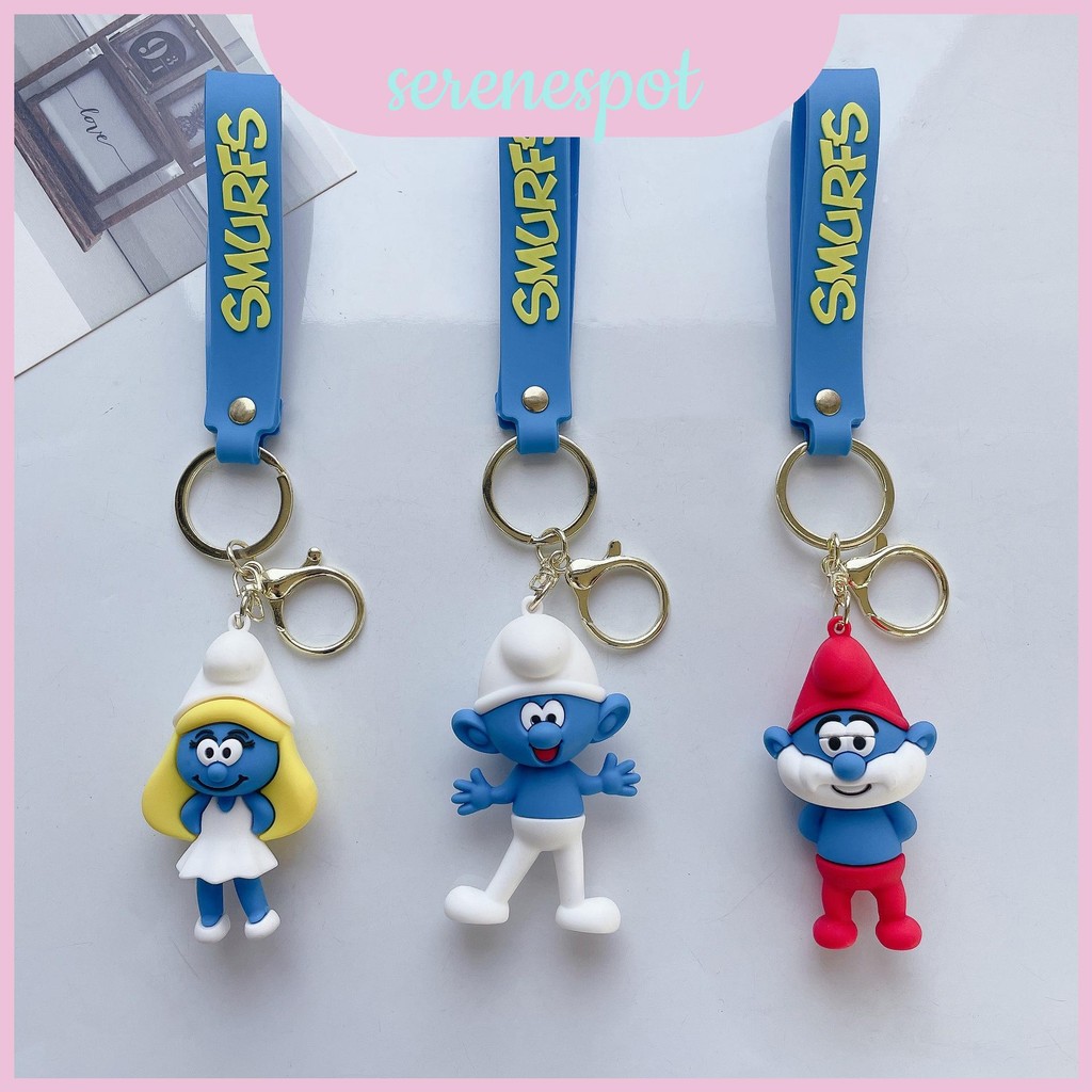 Smurfs Papa ที่สะดุดตา Jokey Smurf Smurfette พวงกุญแจซิลิโคนการ์ตูนแฟนจี้สําหรับ