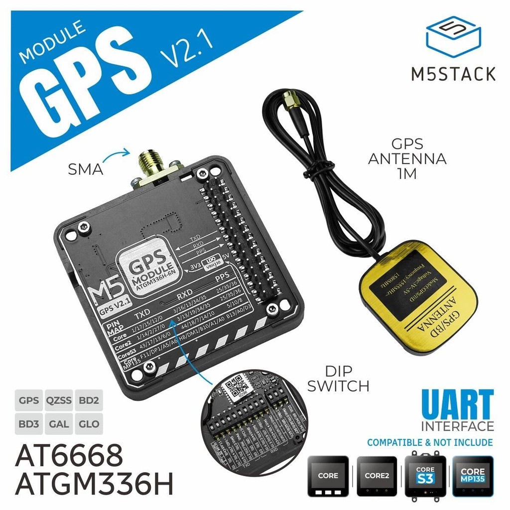 M5Stack Official GPS Module v2.1 พร้อมเสาอากาศ (ATGM336H)