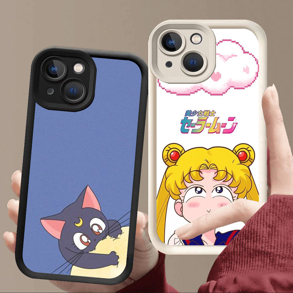 R98 ปลอกเซเลอร์มูนสําหรับ iPhone XS 15 XR X Pro Max สีดําและสีขาว