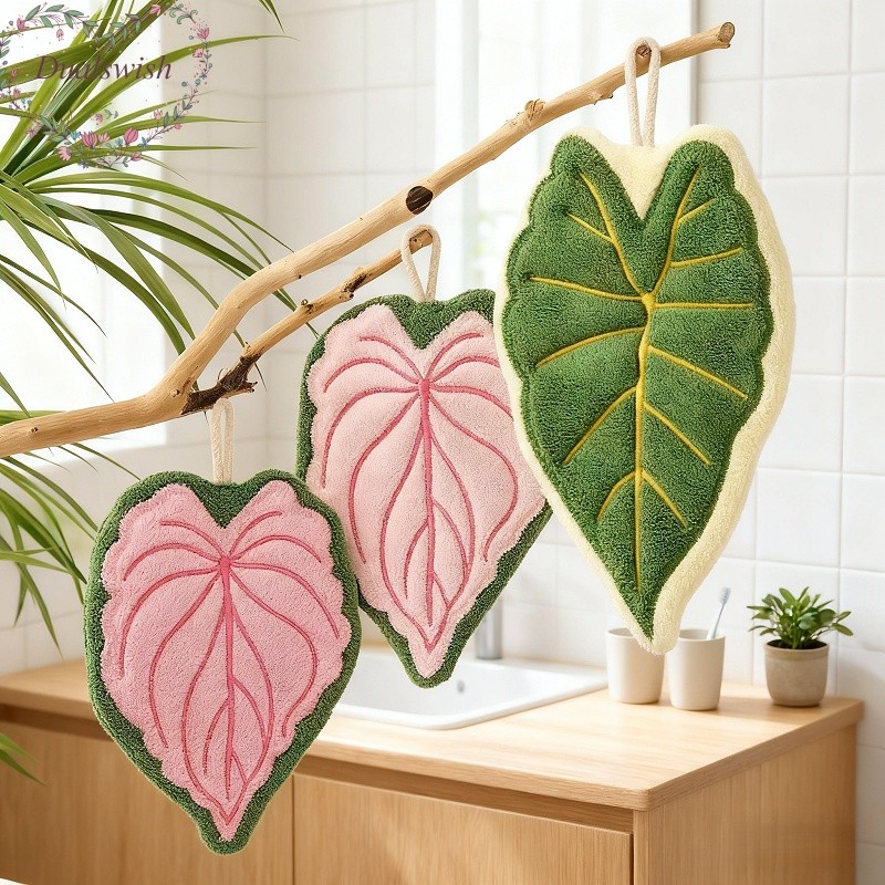 Creative Plant Leaf Hand Towel หนาขยายน่ารักแขวนผ้าเช็ดมือห้องนั่งเล่นห้องครัวห้องน้ําอุปกรณ์เสริมของใช้ในครัวเรือน
