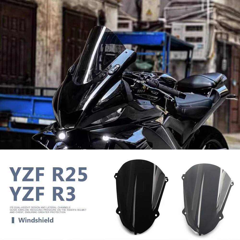 สําหรับ Yamaha YZF R25 YZF R3 WindScreen กระจก Viser VIsor YZF R 3 R 25 Double Bubble Screen Deflect