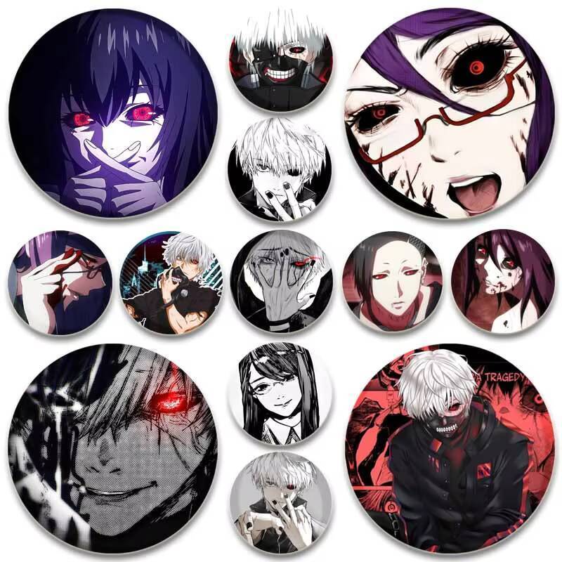 Tokyo Ghoul ปุ่มอะนิเมะ Pins รอบเข็มกลัดสร้างสรรค์สําหรับอุปกรณ์เสริมกระเป๋าเป้สะพายหลัง Kaneki Ken 