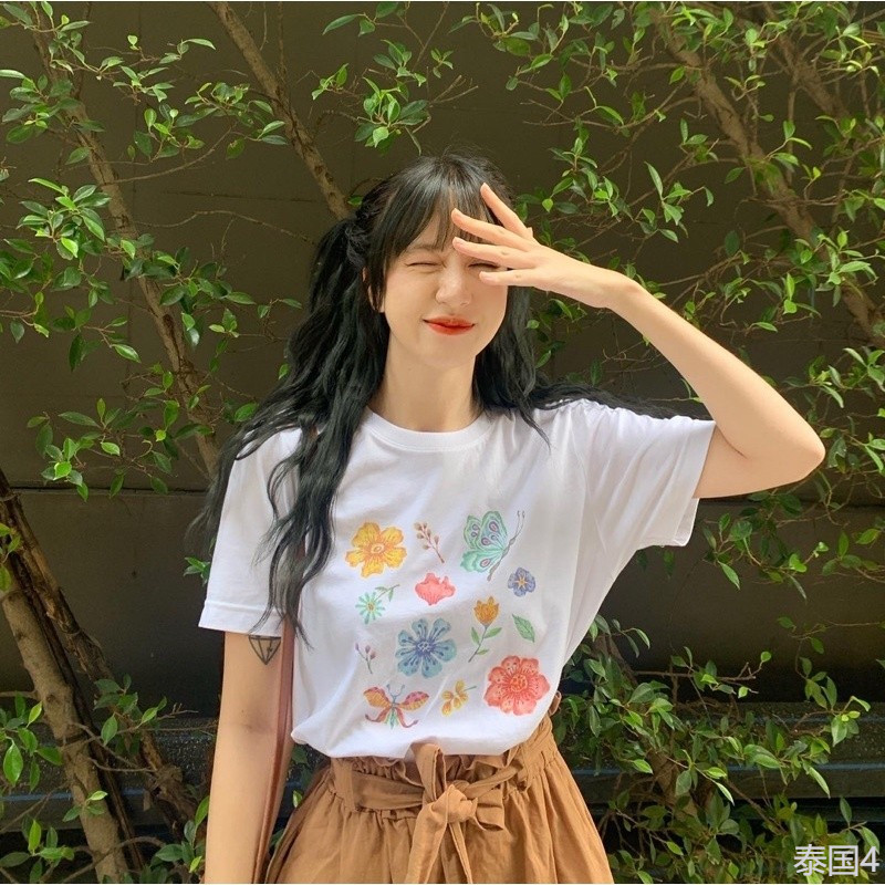 (จัดส่งในกรุงเทพฯ) KK-Mao Shop  เสื้อยืดลายผีเสื้อ/ดอกไม้