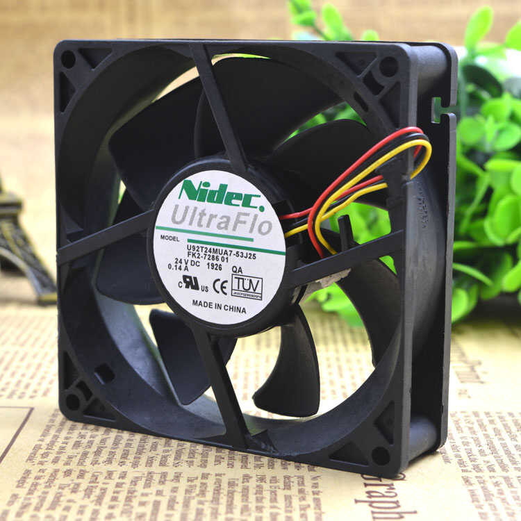 Nidec 9 ซม.9025 พัดลมสามสาย U92T24MUA7-53J25 24V 0.14A พัดลมระบายความร้อน