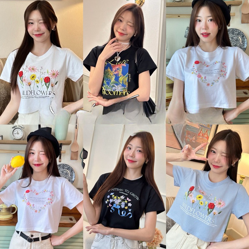 (จัดส่งตลอด 24 ชั่วโมง）OOOK Official พร้อมส่ง ! เสื้อครอป Crop - Flower Collection