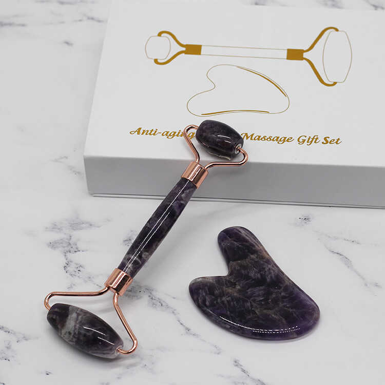 Amethyst Jade Roller Massage Amethyst Double-Headed Roller Massage Heart-Shaped Facial Eye Massage S