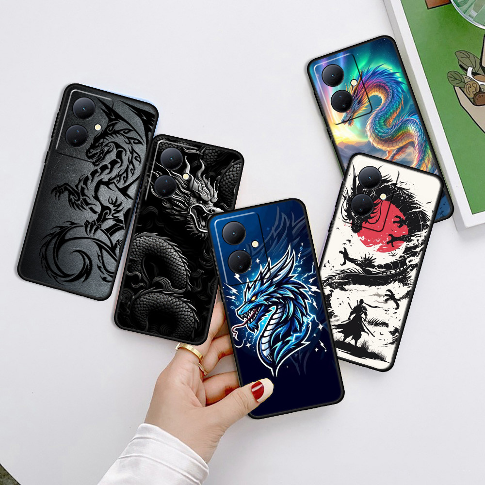 เคสโทรศัพท์สีดําแบบนุ่มสําหรับ Vivo Y78 5G Y78 PLUS SX14 Dragon caseg