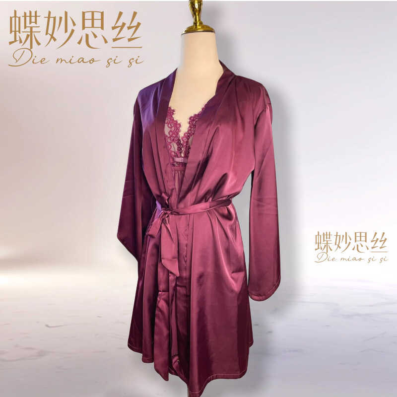 Diemiaosi ผู้หญิง 2024 ฤดูร้อนสีทึบ Nightgown Loungewear ผ้าไหมน้ําแข็งชุดนอน A7W