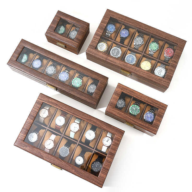 Retro Wood Grain PU Leather Watch 6-Bit 10-Bit 12-Bit กล่องแสดงประณีตกล่องเก็บนาฬิกา