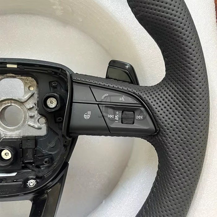 Black perforated leather flat sports style with button shift paddle assembly for Audi Q5 Q7 Q8