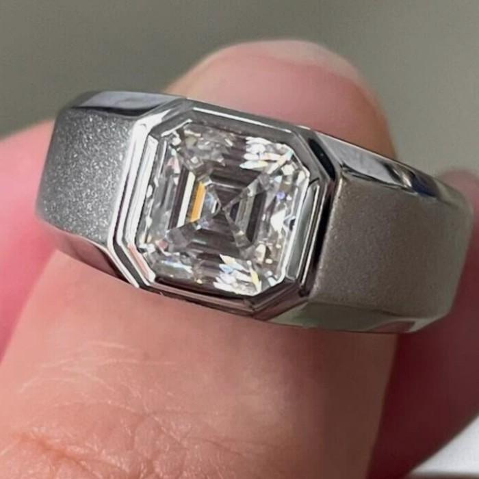 แหวนเพชร 1 ct D VVS2 Asscher shape Lab Grown Diamond Solitaire Ring - Men - White Gold 9K (IGI Cert