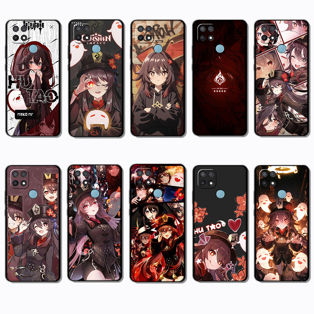 เคสโทรศัพท์สีดําแบบนุ่มสําหรับ OPPO A15 Hu Tao caseg
