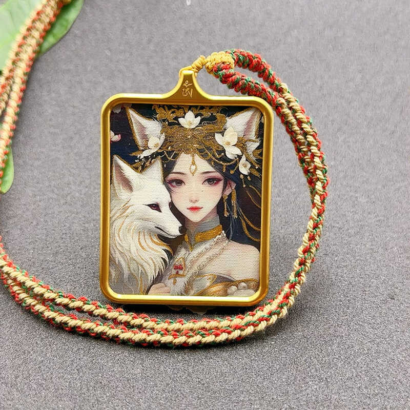 Thangka ภาพวาดFox Fairy และGolden Python พร้อมสร้อยคอจี้สไตล์ชาติพันธุ์ Gawu กล่องของขวัญสำหรับDIY