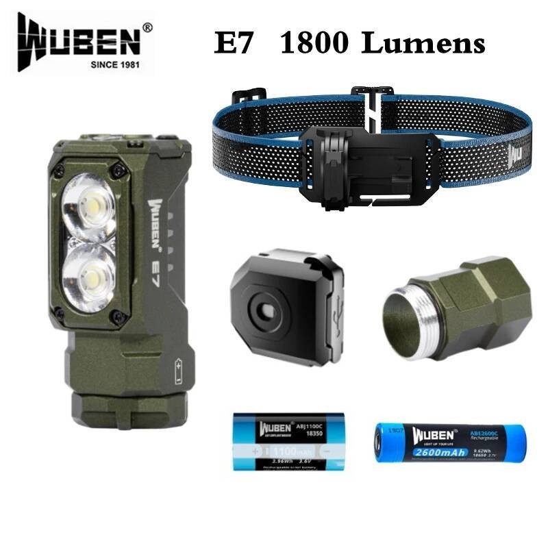 WUBEN E7 ไฟฉาย 1800 Lumens พร้อมมุมกระจายแสง 180° พกพาสะดวก มีแม่เหล็กและชาร์จบatteries, เหมาะสำหรับ