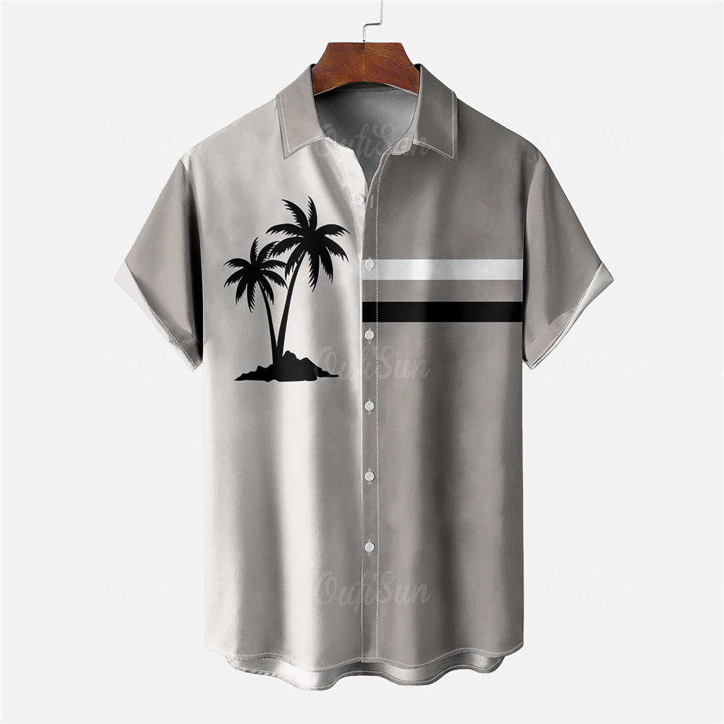 Mens shirt for Men Clothing Summer Casual short sleeve shirt เสื้อฮาวาย Outdoors Street wear 57