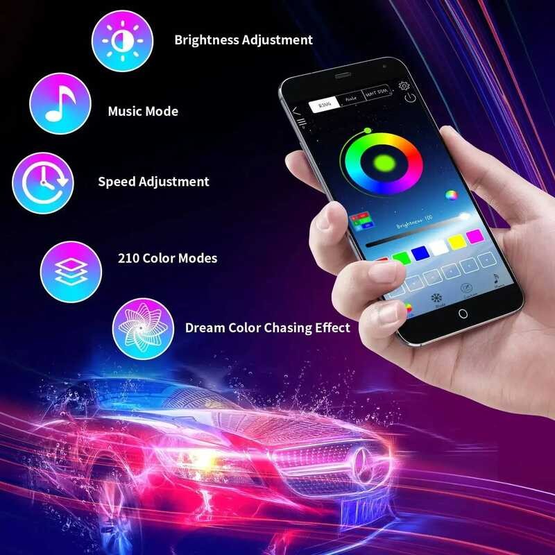 C Neon LED RGB Car Underglow Bottom Light Remote/App Control Flexible Waterproof LED Strip Car Unde