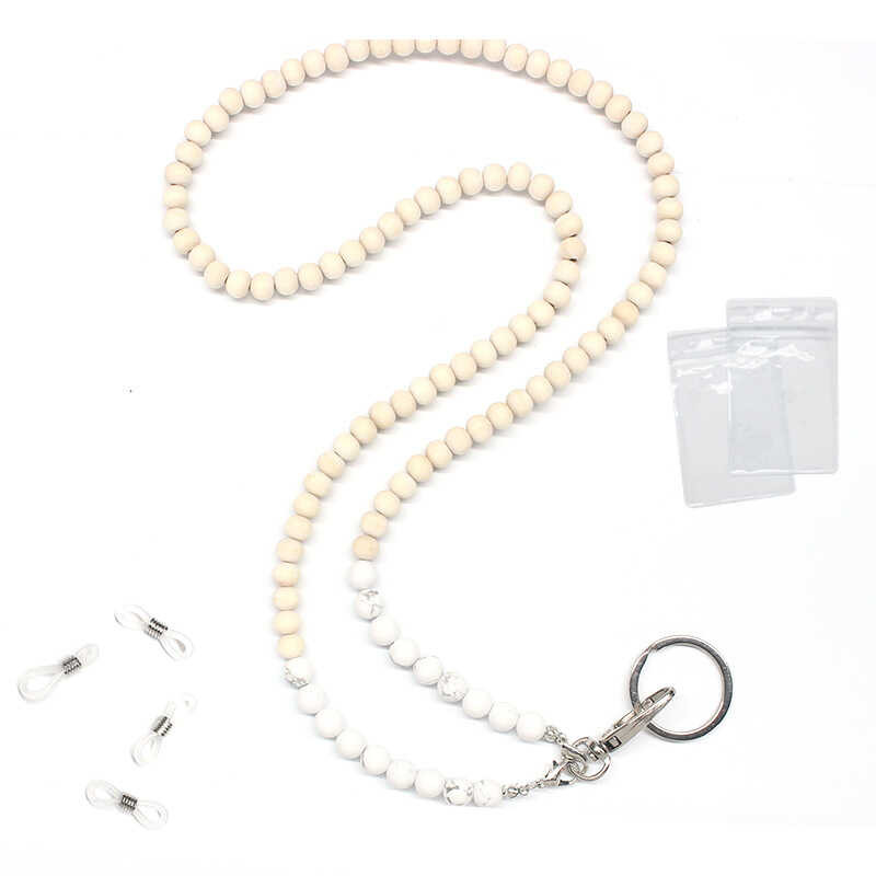 สร้อยคอสุภาพสตรี สีขาว Lapis Lazuli กับลูกปัดไม้