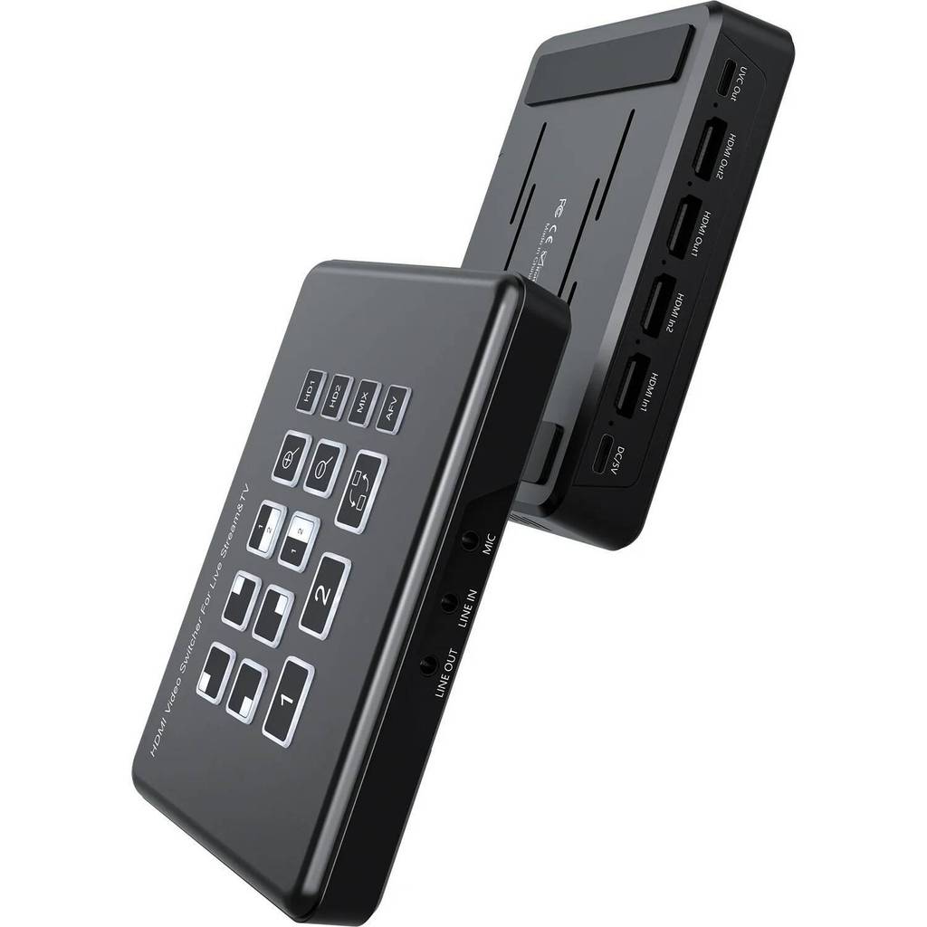 1080P 2 Channel HDMI Live Streaming Video Mixer Switch 2 in 1 Out Live Broadcast Video Switcher Mic 