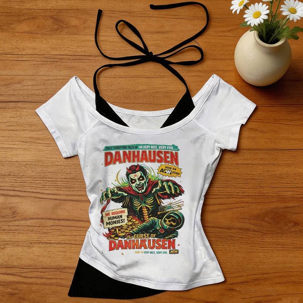 Danhausen เสื้อครอปสุภาพสตรี grunge dollette meme เสื้อยืด cutecore party harajuku Dollette ตลก