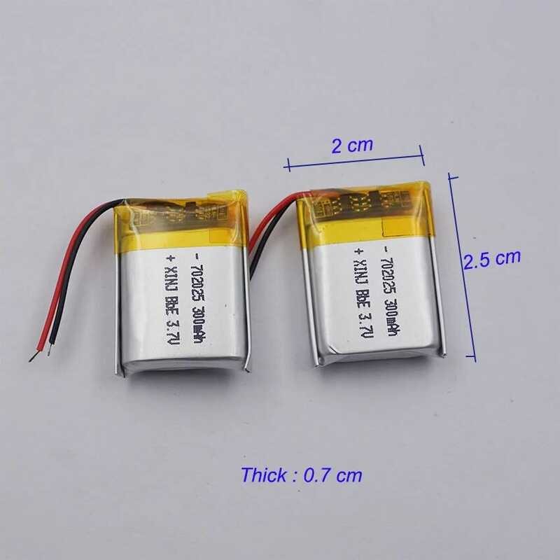 ▥ 2Pcs 3.7V 300 Mah แบตเตอรี่ Polymer Li 702025 Lipo สำหรับ Bluetooth Headphone Speaker GPS Sat